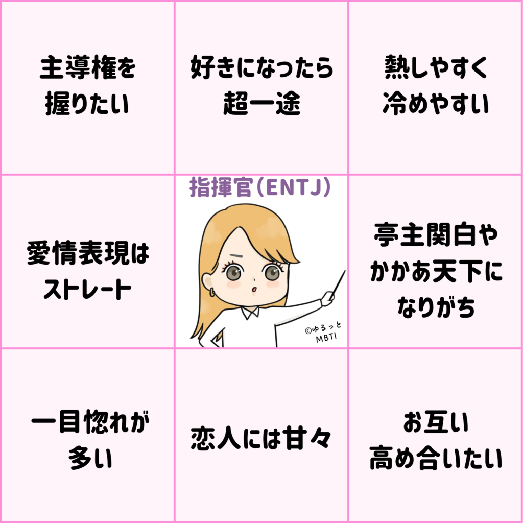 指揮官のMBTIビンゴ（ENTJ・恋愛編）