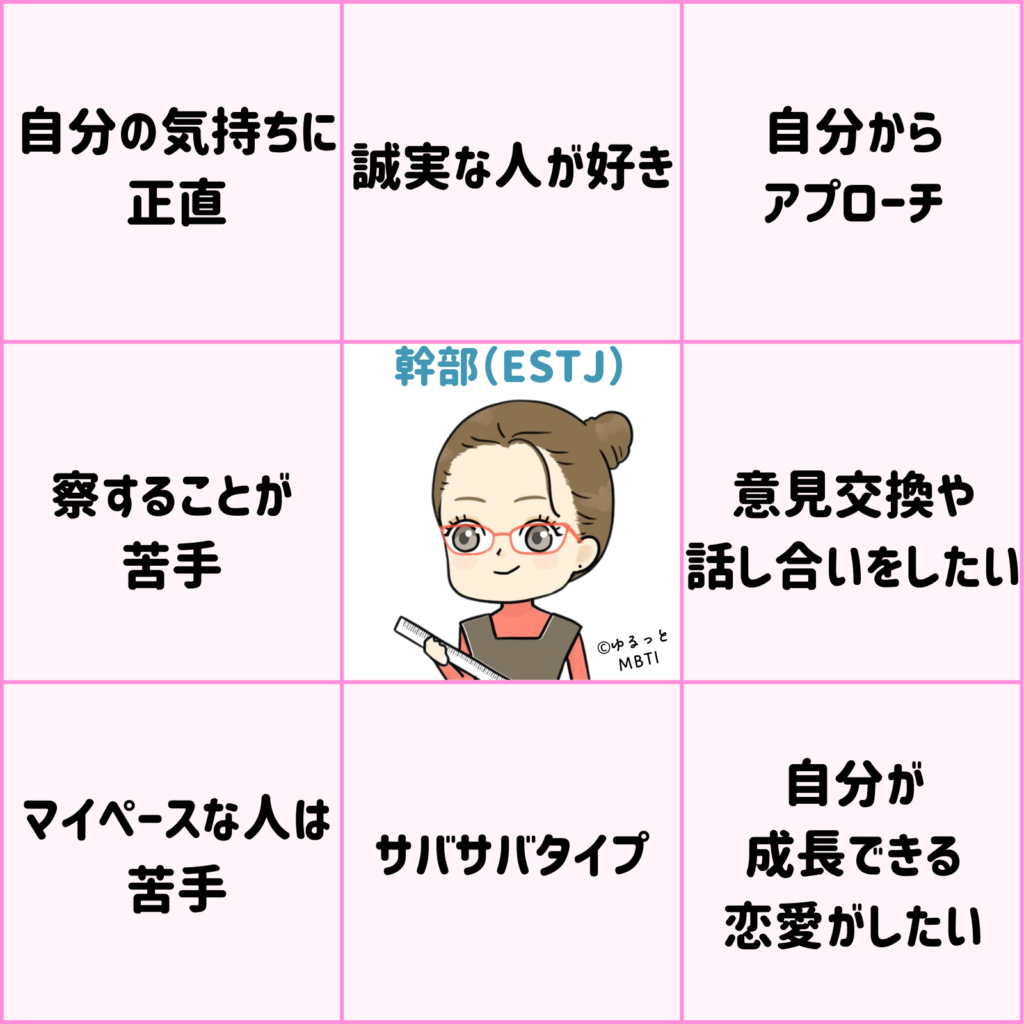 幹部のMBTIビンゴ（ESTJ・恋愛編）