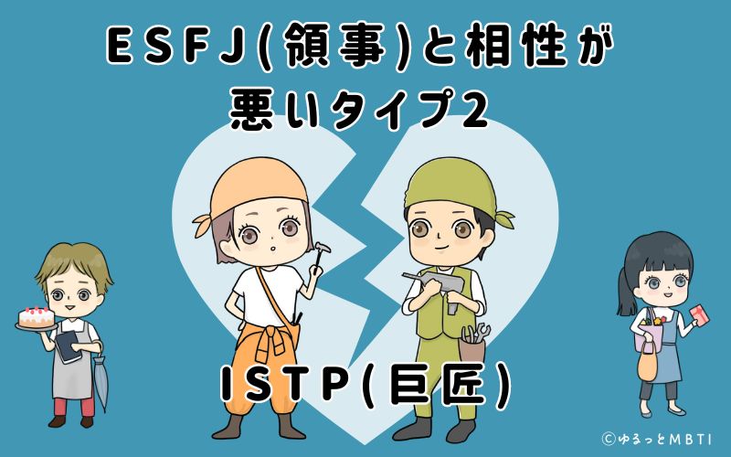 ESFJ(領事)と相性が悪いタイプ2　ISTP(巨匠)