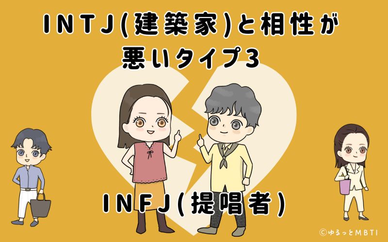 ESTP(起業家)と相性が悪いタイプ3　INFJ(提唱者)