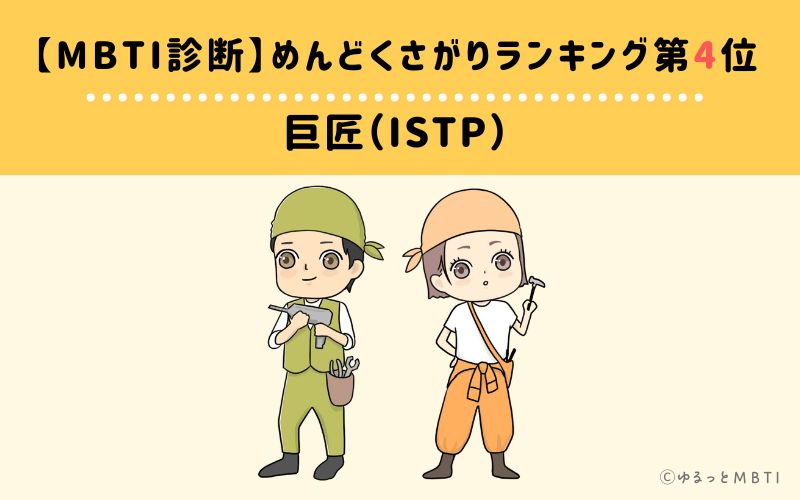 【MBTI診断】めんどくさがりランキング4位　巨匠（ISTP）