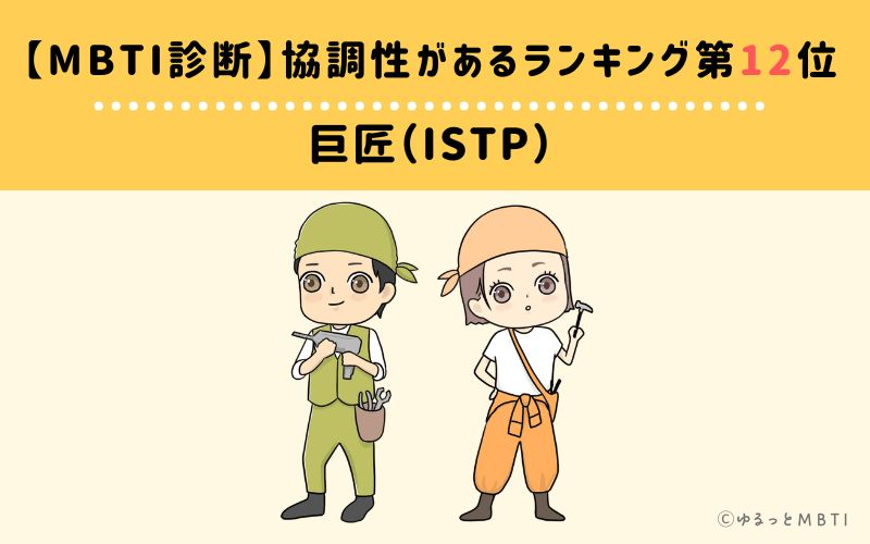 【MBTI診断】協調性があるランキング12位　巨匠（ISTP）