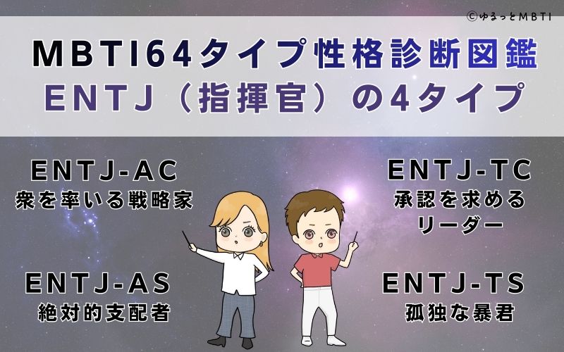 MBTI64タイプ性格診断図鑑：ENTJ（指揮官）の4タイプ